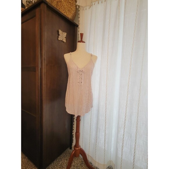 Torrid Tank Top Lace Up Spaghetti Strap Adjustable Brick Red Verticle‎ Stripe 1 - Picture 3 of 12